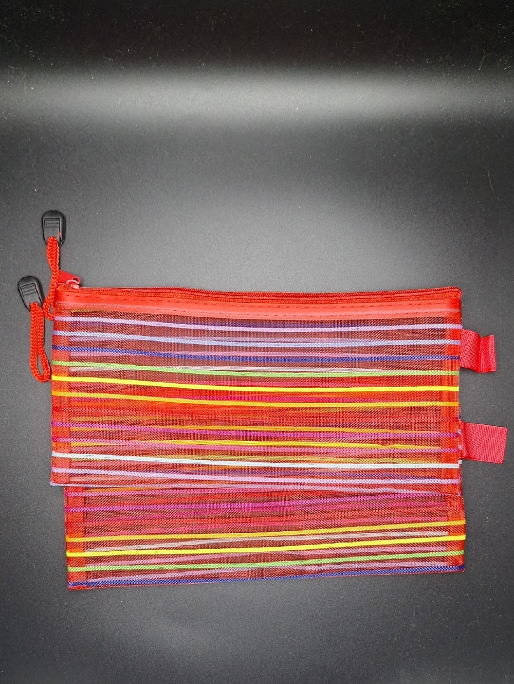 Red Striped Mesh Zip Pouch 2 Pack